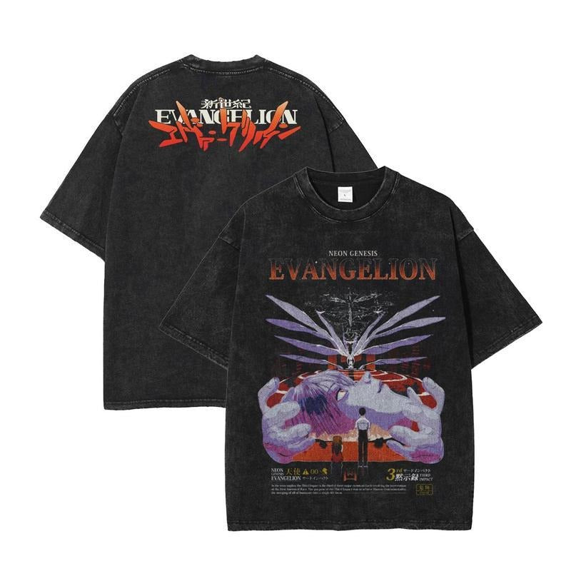Mineral Wash  Evangelion TShirt, Retro Anime Shirt, Crewneck, Casual Graphic Tee, Available In Sizes S3Xl, Top Tshirt Streetwear Shortsleeve