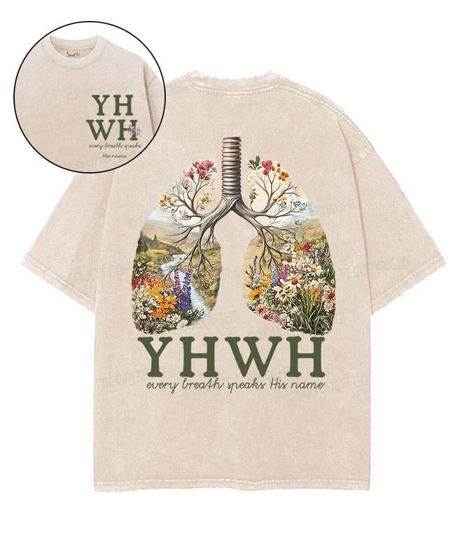 Mineral Wash  Every Breath Speaks His Name Double Sided Unisex Washed Christian TShirt, 5Xl Vintage Jesus Shirt, Cotton Menswear Womenswear