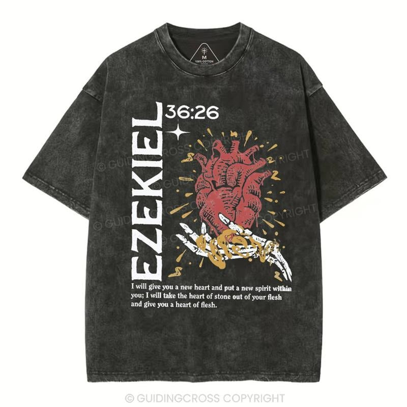 Mineral Wash  Ezekiel Christian 36:26 Washed TShirt Jesus Graphic Washed Style Shirt