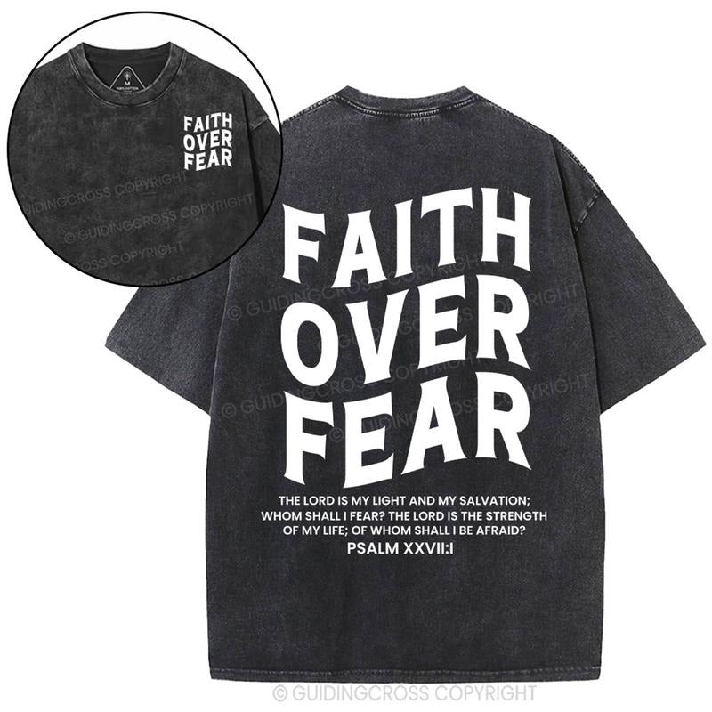 Mineral Wash  Faith Over Fear Unisex Christian Washed TShirt Jesus Graphic Washed Style Shirt