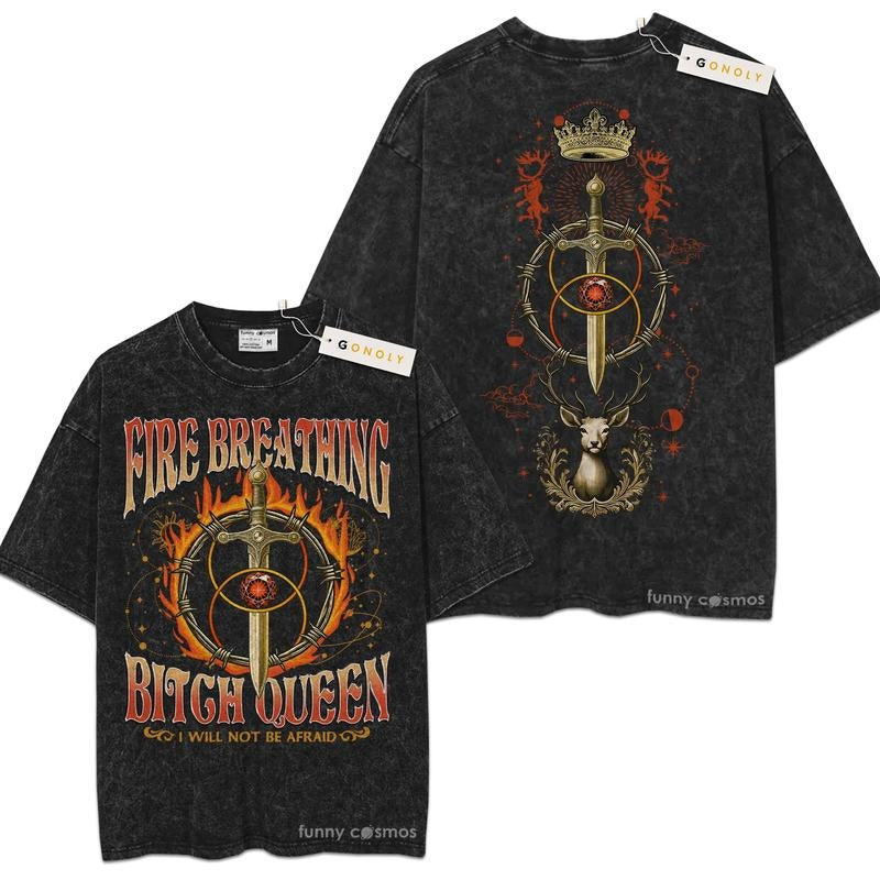 Mineral Wash  Fireheart Pop Rock, Hip Hop Aelin Throne Of Glass For Fans Lover Book, Bookish, Graphic Washed Style Shirt