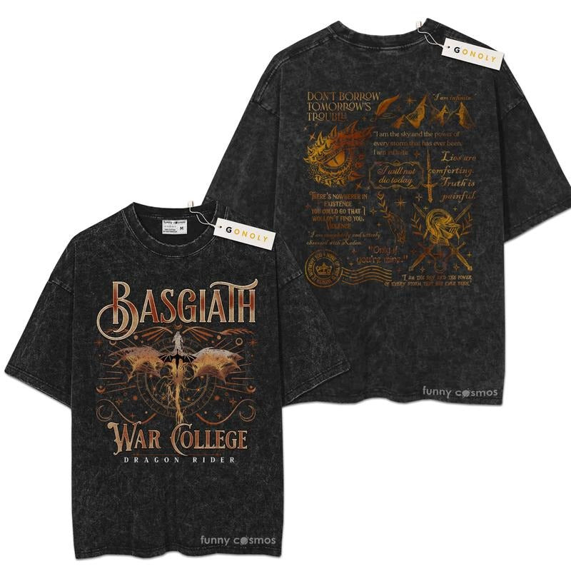 Mineral Wash  Fourth Wing Basgiath War College Book, Bookish Graphic Washed Style Shirt