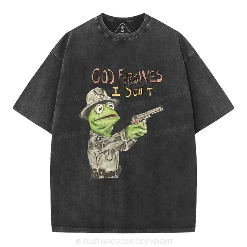 Mineral Wash  God Forgives I Don't Christian Washed Shirt Jesus Graphic Washed Style Shirt