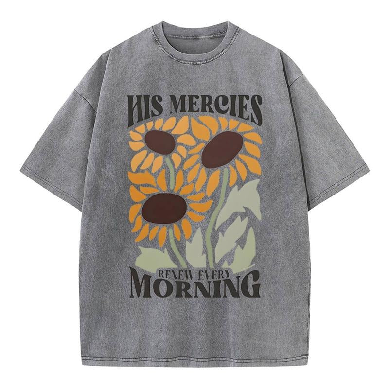 Mineral Wash  His Mercies Renew Every Morning Christian Washed TShirt Jesus Graphic Washed Style Shirt