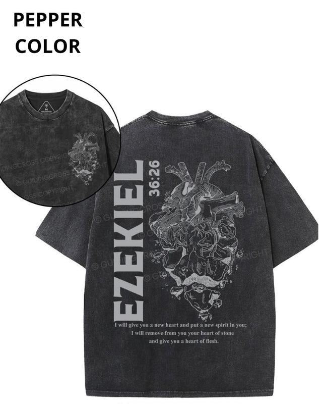 Mineral Wash  I Will Give You A New Heart And Put A New Spirit Christian Washed TShirt Classic Cotton