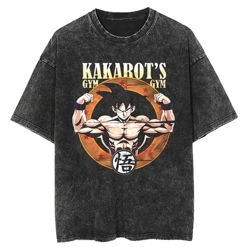 Mineral Wash  Kakarot's Gym Vintage Tee Anime Fan Lovers Streetwear & Washed Gym Style Shirt