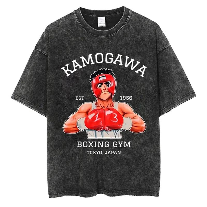 Mineral Wash  Kamogawa Boxing Gym Vintage Tee Anime Fan Lovers Streetwear & Washed Gym Style Shirt