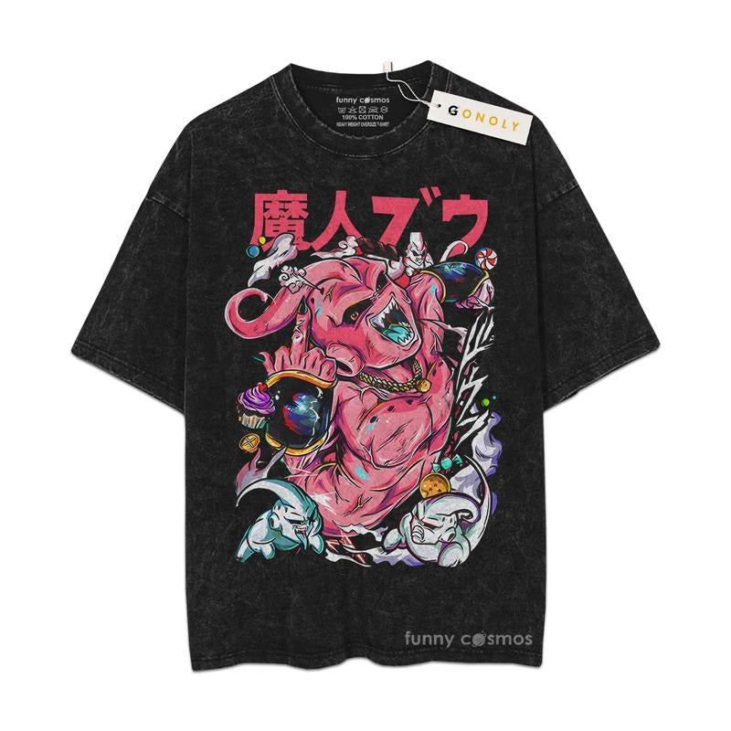 Mineral Wash  KidBuu Fan Anime Shirt, Graphic Washed Style Shirt