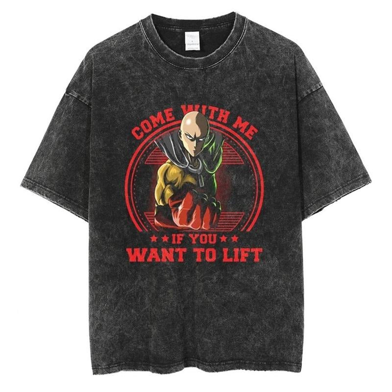 Mineral Wash  Saitama Gym Vintage Shirt Anime Fan Lovers Streetwear & Washed Gym Style Shirt