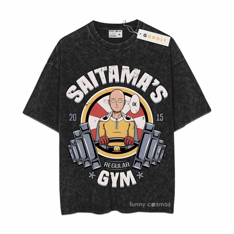 Mineral Wash  Saitama's 2015 Regula Gym Vintage Shirt Anime Fan Lovers Streetwear & Washed Gym Style Shirt