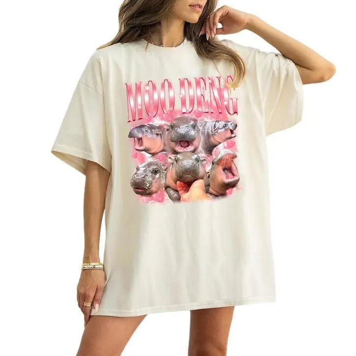 Moo Deng Bootleg Rap Pink TShirt, Funny Bootleg Tee, Vintage 90s Graphic T-shirt, Vintage 90s style top clothing, Unisex graphic Streetwear shirts