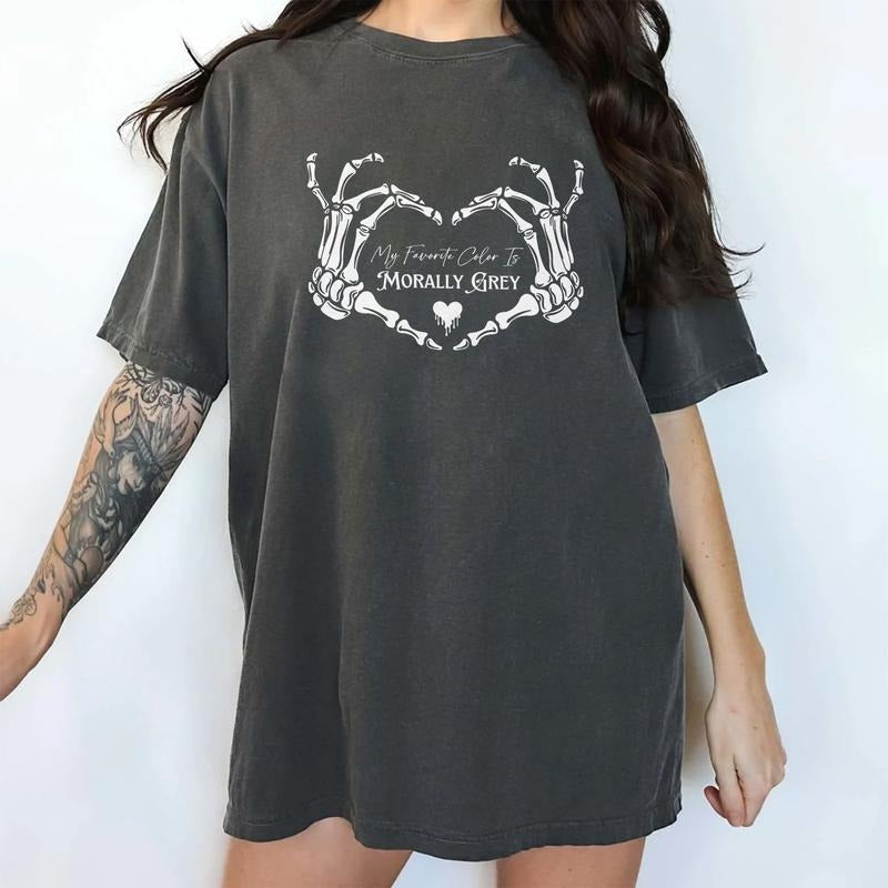 Morally Grey Shirt, My Favorite Color Skeleton Hands Tee, Spicy Reader Vintage Graphic Tee Women, Villain Era Unhinged Shirt, Reading T-shirt, Comfy Fabric Oversized Graphic Tee, Women's Tops, Womenswear, Cotton Fabric Relaxed Fit Chic Style