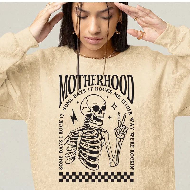 Motherhood Some Day I Rock It Svg Retro Skeleton Png Sublimation Trendy Front And Back Funny Motherhood Rock Skull Svg Cut File Cricut TK43GN