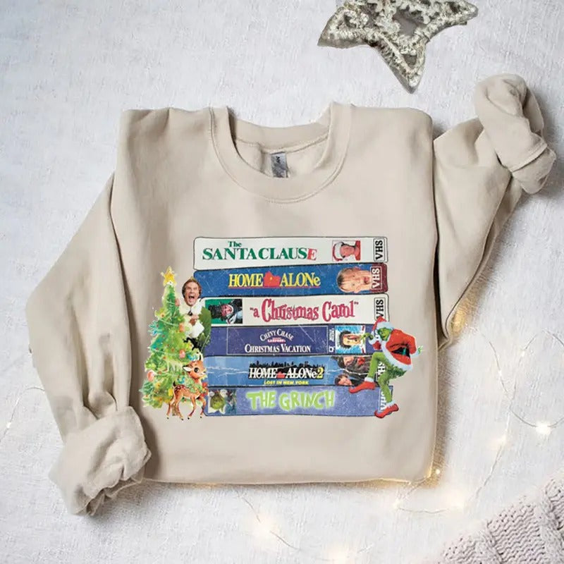 Movie Christmas Sweatshirt, Vintage Christmas Movie Sweatshirt, Cute Christmas Shirt, Funny Christmas T Shirt, Christmas Movies Caset Design, Retro christmas, Christmas for women, Unisex hoodiestyle{n002}2
