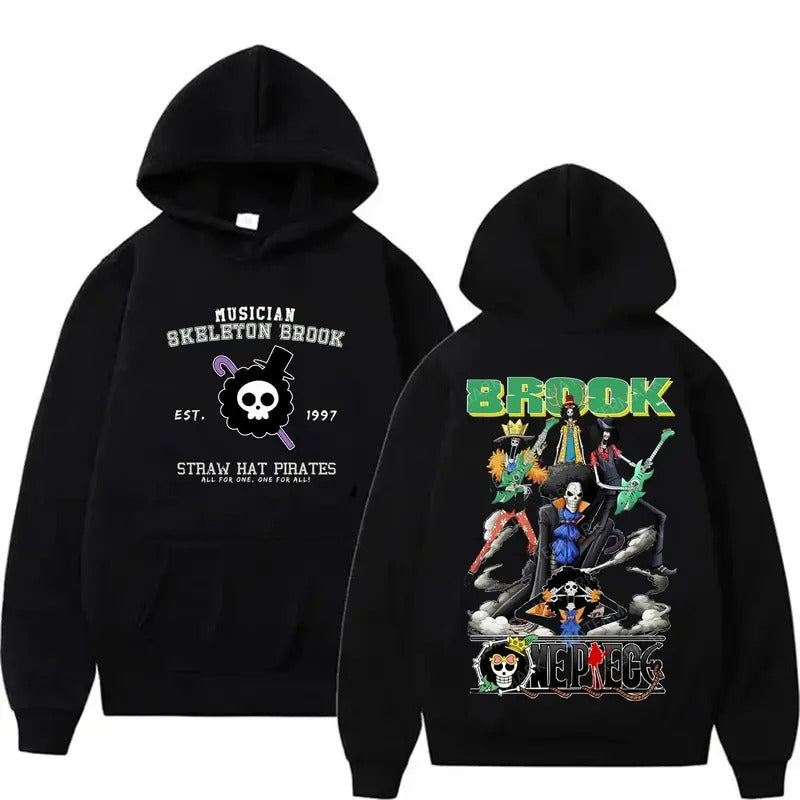 Musician Skeleton Brook Aesthetic Sweatshirt For Mens Fashion Hoodies Pullover Athletic Daily Hoody Hooded Gift,one piece hoodie,men's vintage tees,anime clothing for men,graphic hoodies,Luffy,sanji,zoro,nami,Usopp,Chopper,Robin,Franky,Brook Sweatshirt, H