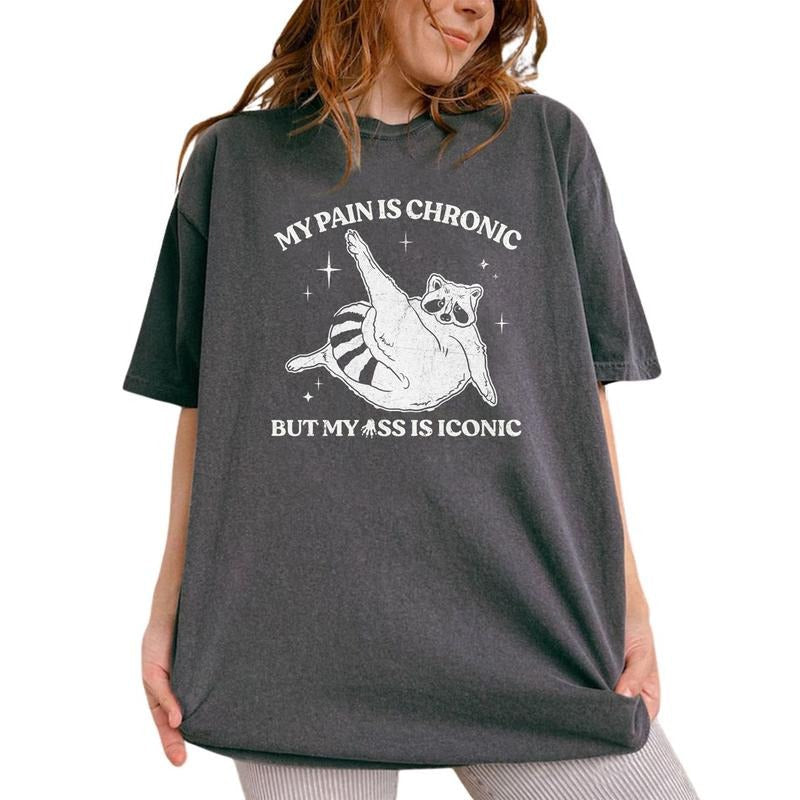 My Pain Is Raccoon Vintage T-Shirt, Funny 90s Retro Raccoon T Shirt, Weird T Shirt, Meme T Shirt, Trash Possums, Crazy Shirts For Women, Funny Animal Tops Womenswear Chic Style Cotton Fabric