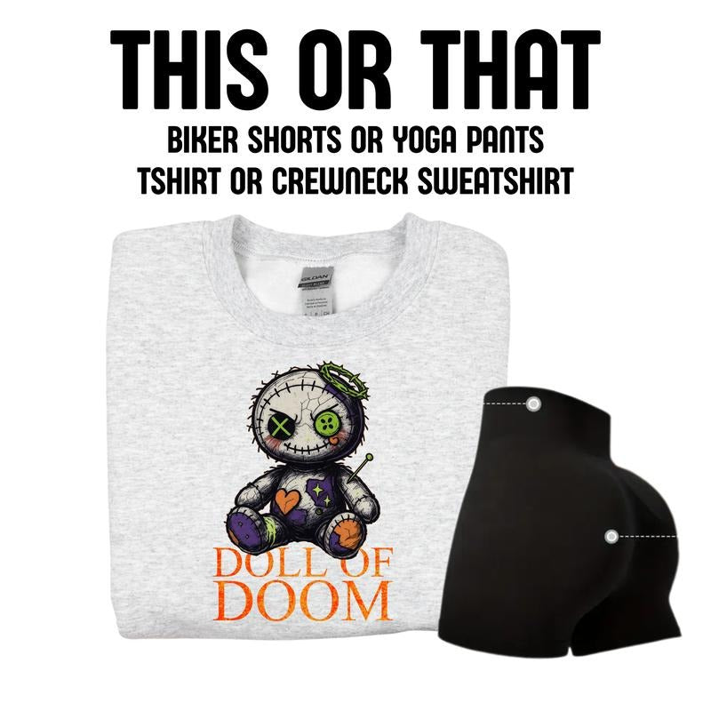 Mystery Bundle of Biker Shorts OR Yoga Pants & Halloween Sweatshirts TSHIRTS Bundle Unisex Sizing, Crewneck Womenswear, Skull, Skeleton, Casual Long Sleeve Pullover, Mystery Women's Tops  Graphic