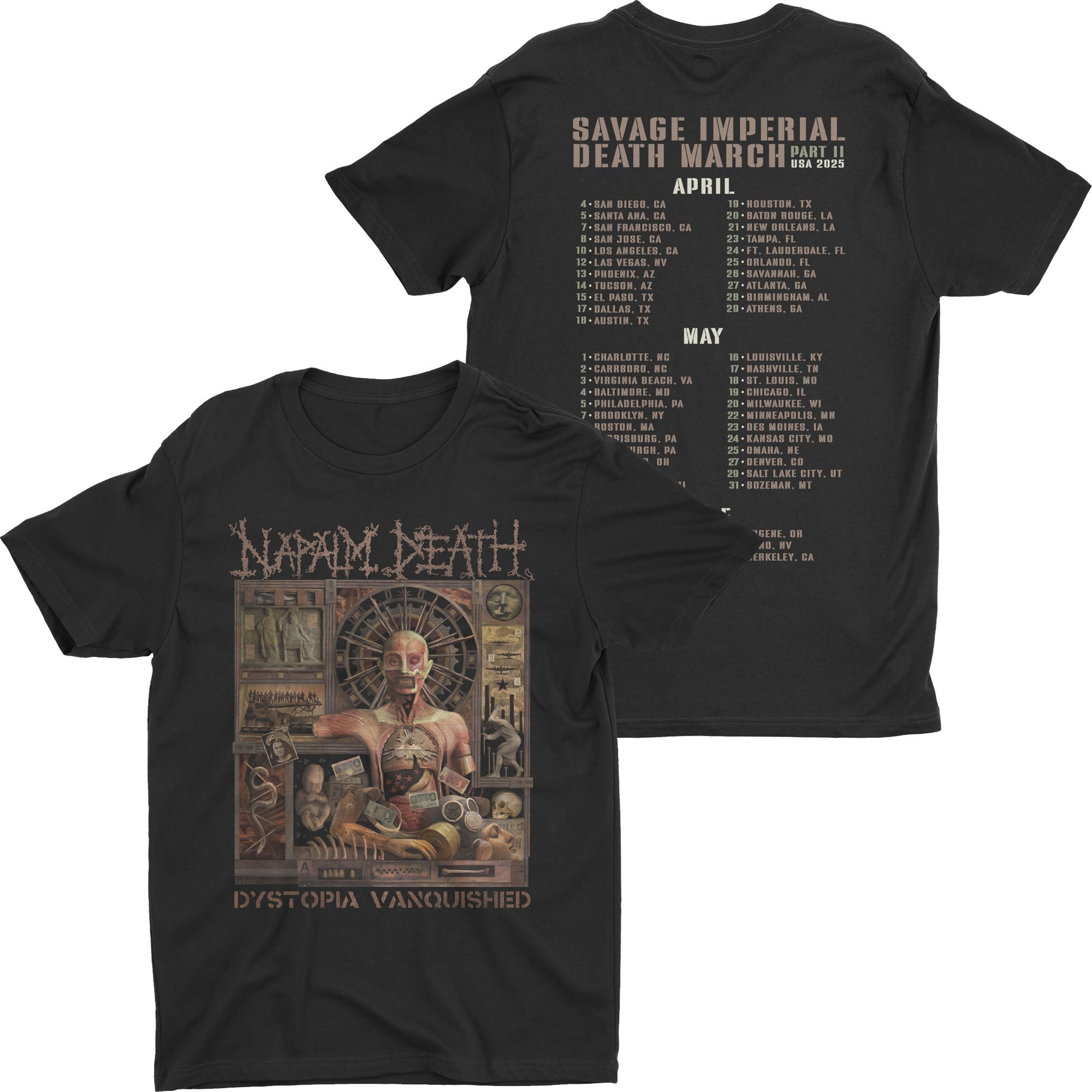 Napalm Death - Dystopia Vanquished 2025 Tour Green ND t-shirt