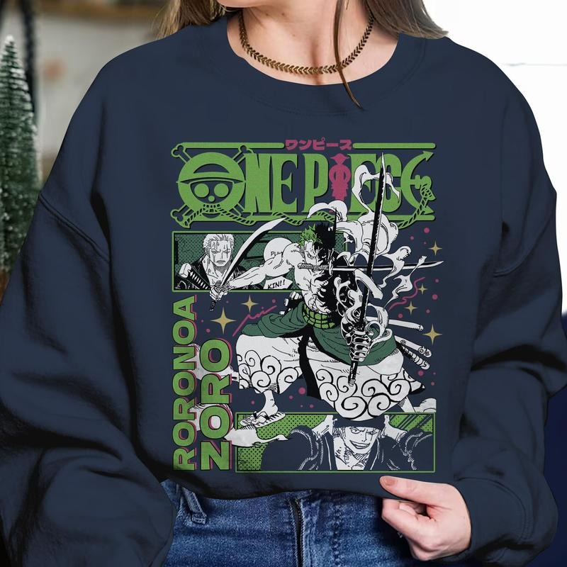 One Piece Zoro T-shirt Pirates Anime Manga Black/White/Navy Shirt All Size -  240206401 Cotton Top Womenswear Comfortable Graphic Hoodie Love Soft Underwear Lady Tshirt Streetwear Summer Crewneck Sweatshirt, Hoodie, Comfort Colors