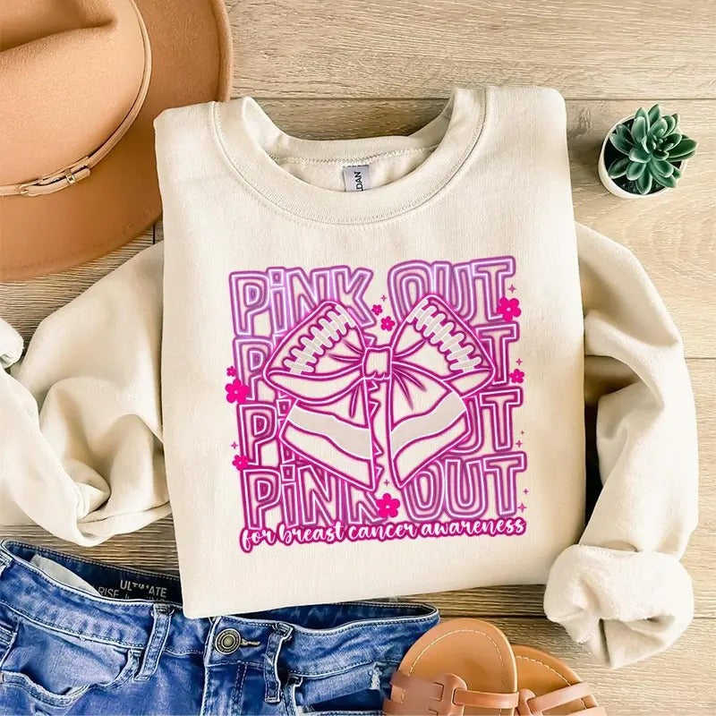 Neon Breast Cancer Football Pink Out Shirt, Breast Cancer Sweatshirt, Pink ribbon, American Football, Cancer Football