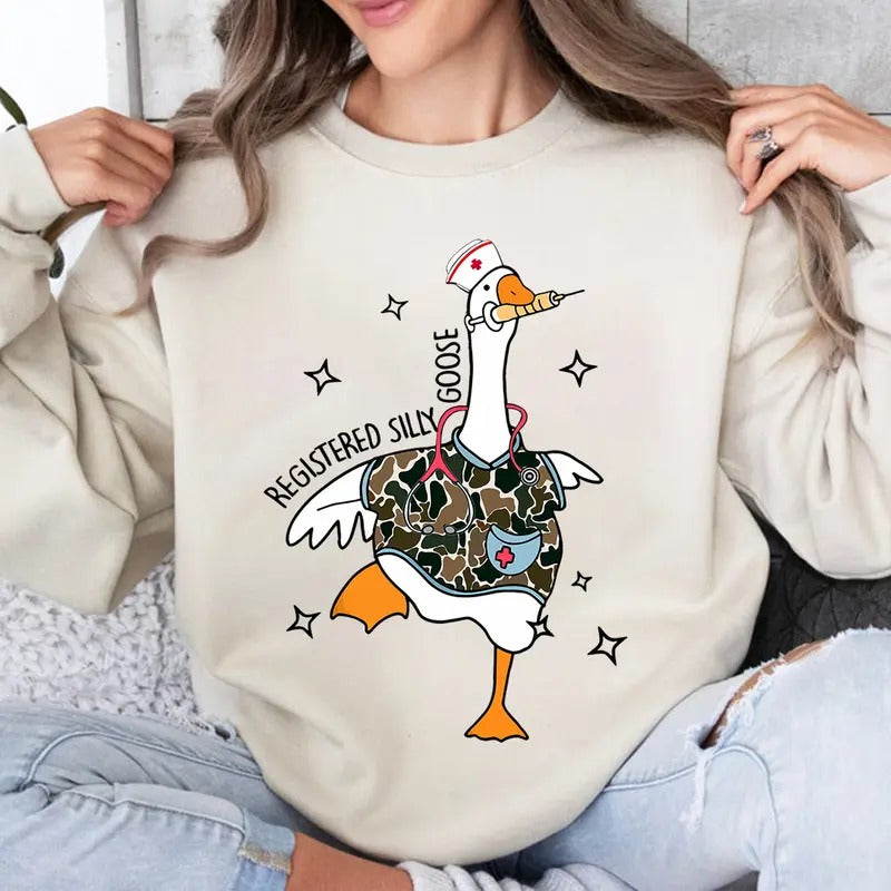 Nurse Silly Goose Sweatshirt, Nursing Student Shirt, Nurse Gift, Camo Shirt, Camo Silly Goose Shirt, Funny Goose Sweatshirt, Gift For Him, Gift For Her
