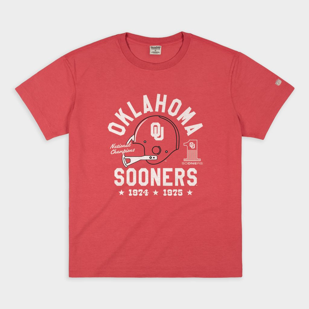 Oklahoma Football 1974 and 1975 Champs Vintage Heavyweight Tee