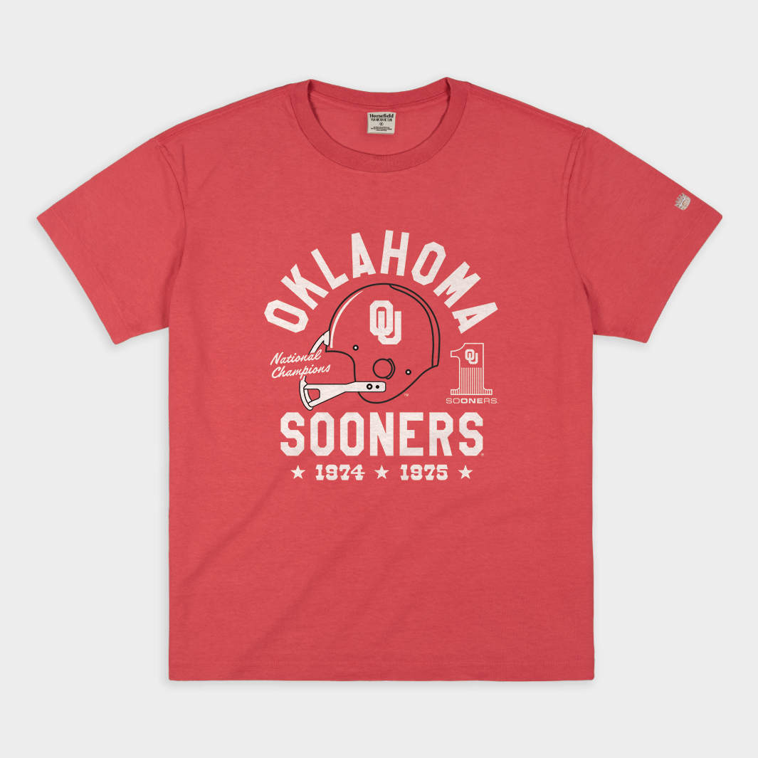 Oklahoma Football 1974 and 1975 Champs Vintage Heavyweight Tee