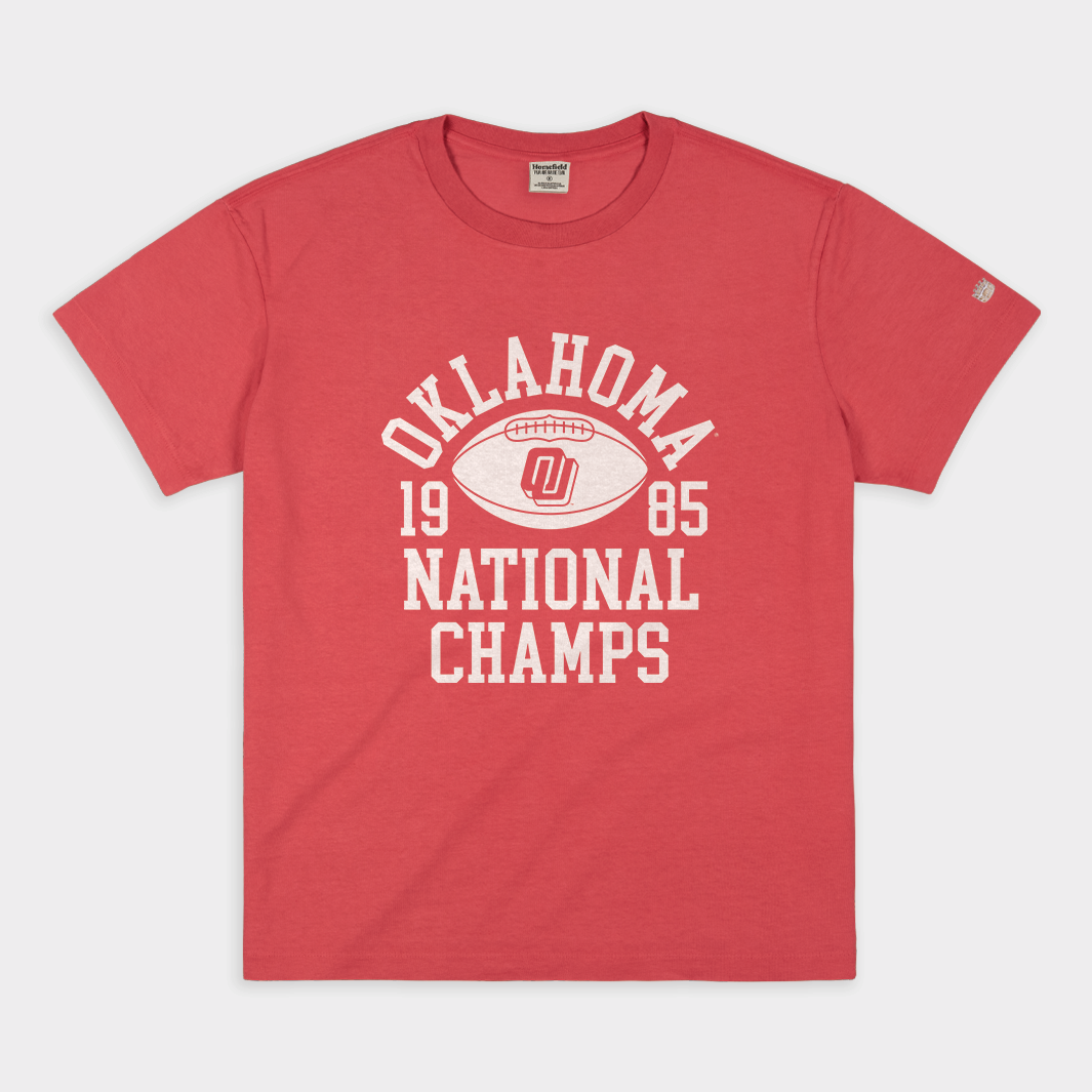 Oklahoma Football 1985 National Champions Disco Logo Vintage Heavyweight Tee Style001
