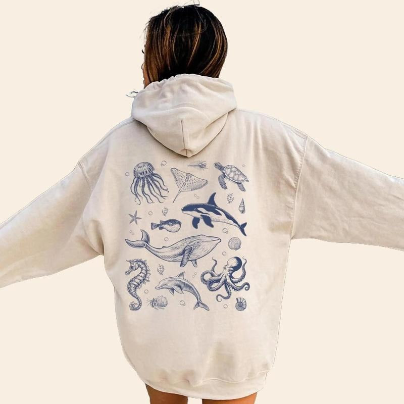 Ocean Life Hoodie Sea Animal Sweatshirt Oversized Beach Hoodie Save the Shark Graphic Top Animal Lover Aesthetic Clothes Summer Trend