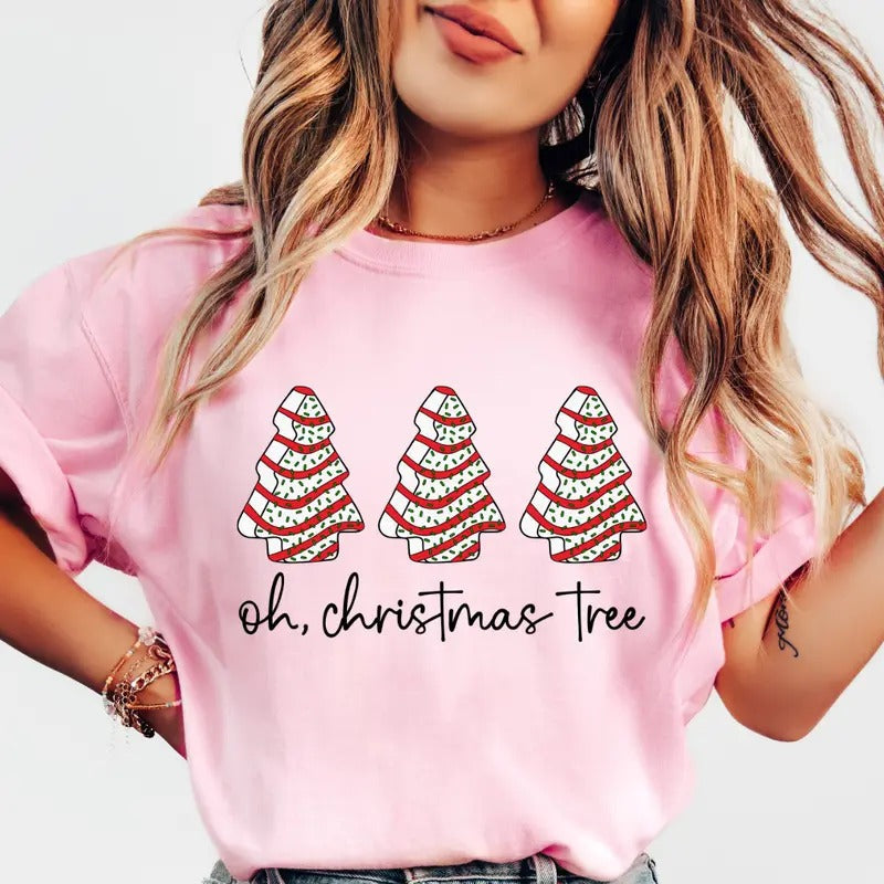 Oh Christmas Tree Shirt, Christmas Tree Cake Shirt, Debbie Cake Shirt, Retro christmas Tree Shirt, COMFORT COLORS T-SHIRT, CASUAL SHIRT UNISEX, CHRISTMAS CLOTHING, GRAPHIC APPAREL, HOLIDAY SHIRT, Cotton Fabric Womenswear Top Printed Oversized Women