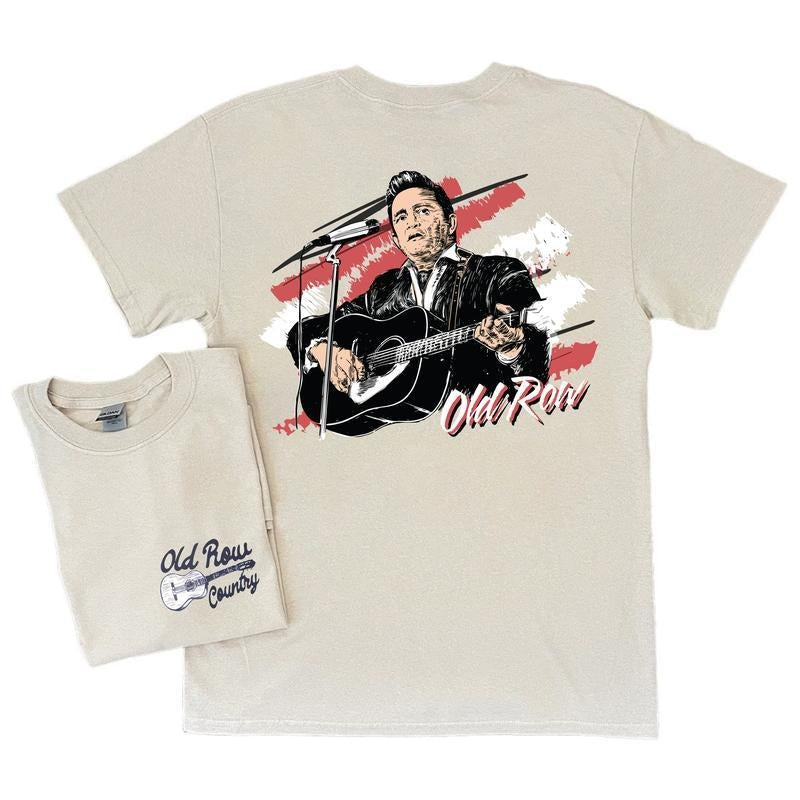 Old Row Johnny Cash T-Shirt, Graphic Tee, Vintage Graphic Tee, Shirt for Men, Women, Menswear Top Round Neck Human Casual