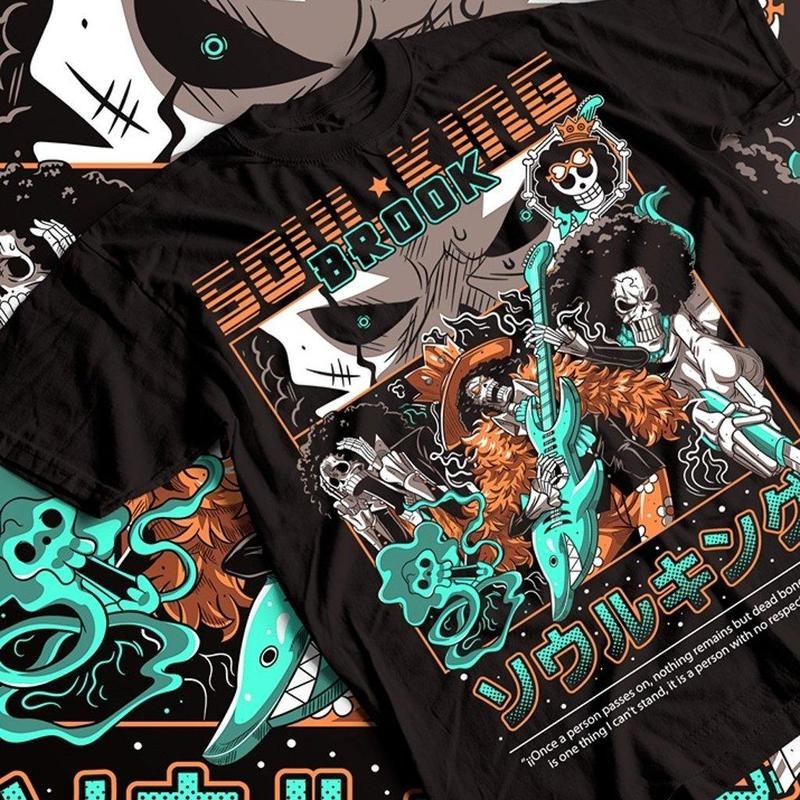 One Piece Brook Soul King T-shirt Horror Anime Gifts Exclusive Shirt All Size Summer Shirts Menswear Top Underwear Man Tshirt Streetwear Tropical Crewneck Round Neck Casual