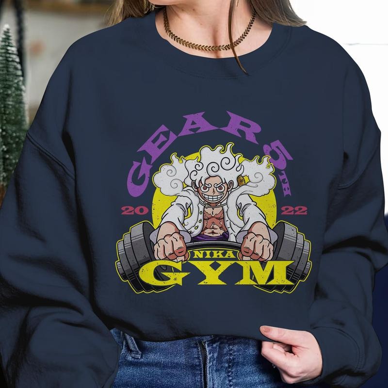 One Piece Luffy Gear 5 GYM anime graphic T-shirt for unisex version 240201309 Top Womenswear Comfortable Love Man Tee Tshirt Underwear Streetwear Summer Human Crewneck Casual Round Neck Maternity Sweatshirt, Hoodie, Comfort Colors