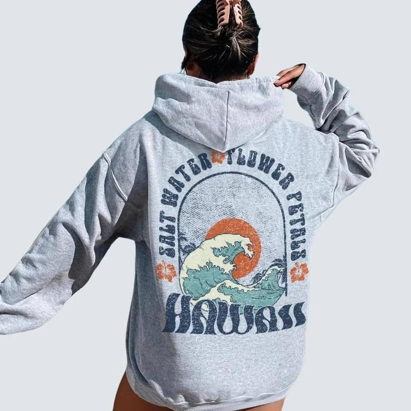 Oversized Beachy Hoodie Hawaii Surf Cute Summer Graphic Sweatshirt Coconut Girl Aesthetic Clothes Trendy Beach VSCO Style