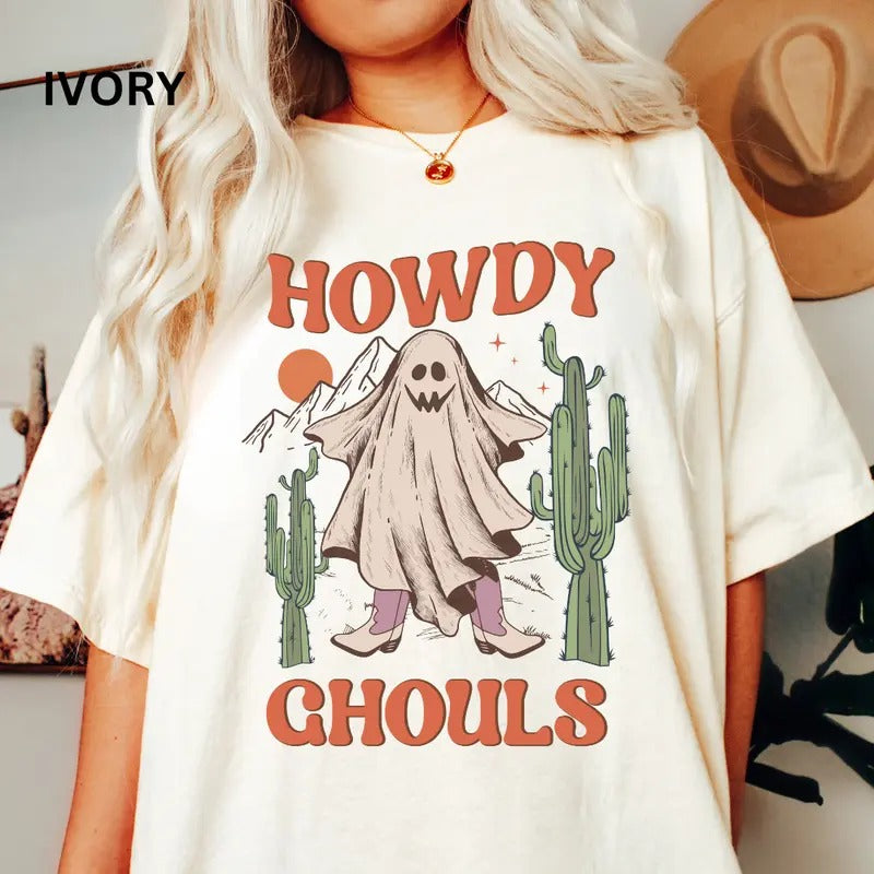 Oversized Western  Halloween Graphic Shirt, Cactus Ghosts Shirt, Western Halloween Shirt, Country Western shirt, Comfort Colors Halloween Shirt, Casual Shirt Unisex, Halloween Clothing, Graphic Halloween Apparel, Casual Cotton T-shirt, Unisex Halloween