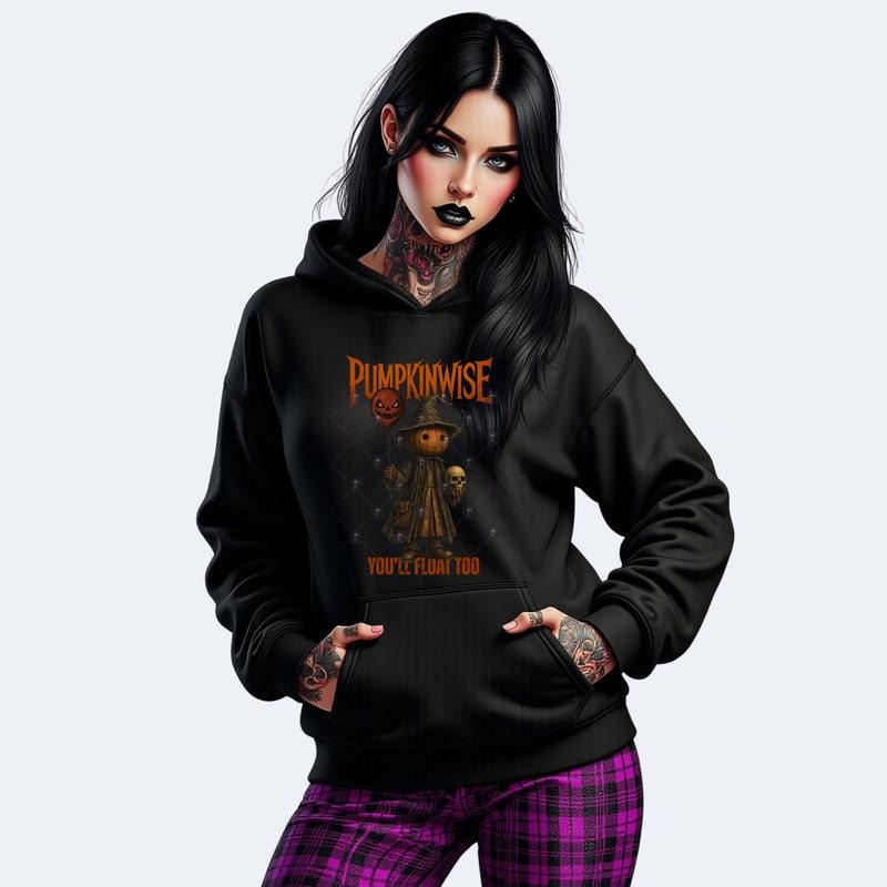 PUMPKINWISE YOU'LL FLOAT TOO Halloween Grunge Skulls Cotton Crewneck Sweatshirt Hoodie Casual All Seasons Women's Graphic Top Pullover Streetwear Style