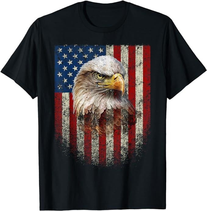 Patriotic Shirts For Men, American Flag Bald Eagle Patriotic Red White Blue T-Shirt Menswear Top Casual Cotton Basic Fashion