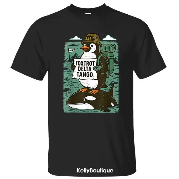 Penguin Resist FDT Foxtrot Delta Tango Shirt,  Penguins Protest Against Tariffs Graphic Design Unisex Cotton T-shirt for Men for Women