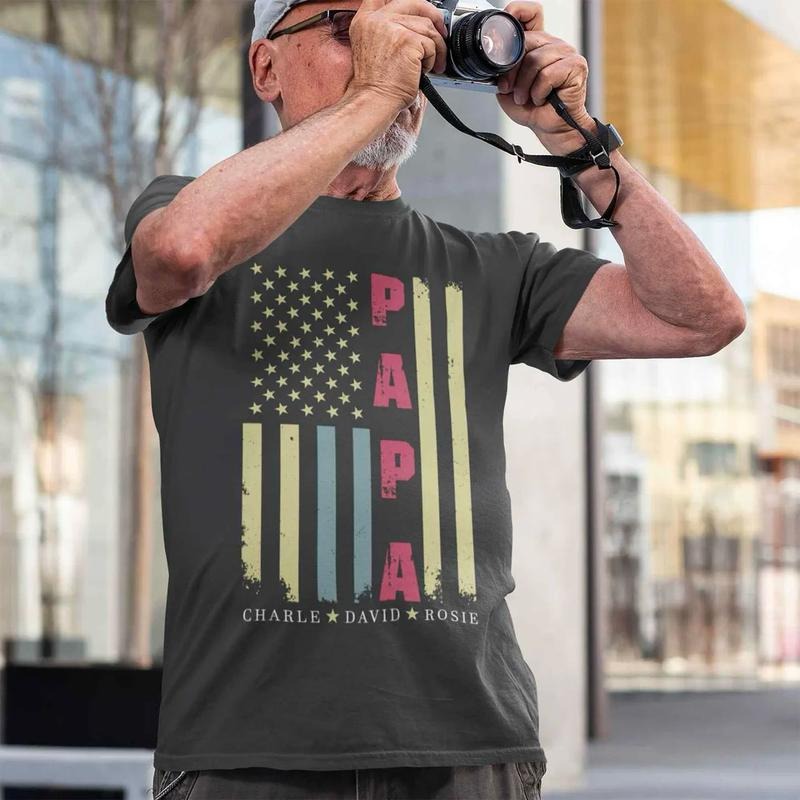 Personalized Papa Shirt, Dad Sweatshirt, Papa Shirt With Names, American Flag US Papa Shirt, Fathers Day Gift, Grandpa Sweatshirt