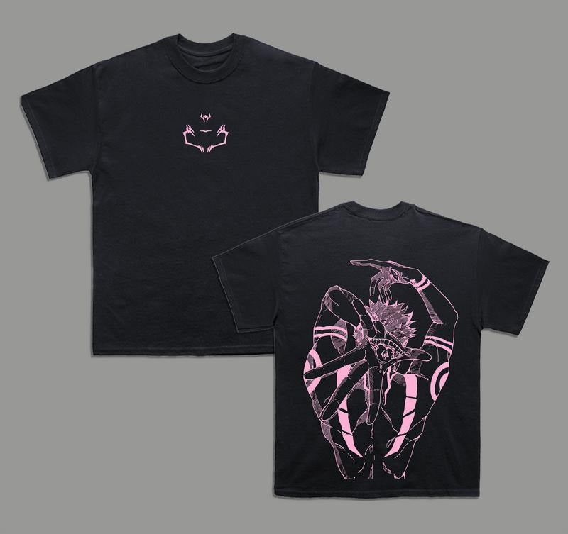 Pink Ryomen Sukuna Jujutsu Kaisen Anime Double Printed T-Shirt Unisex Mineral Anime Manga Heavy Cotton T-shirt, Hoodie, Sweatshirt Gift For Anime Fan, Anime Lover Clothing Menswear