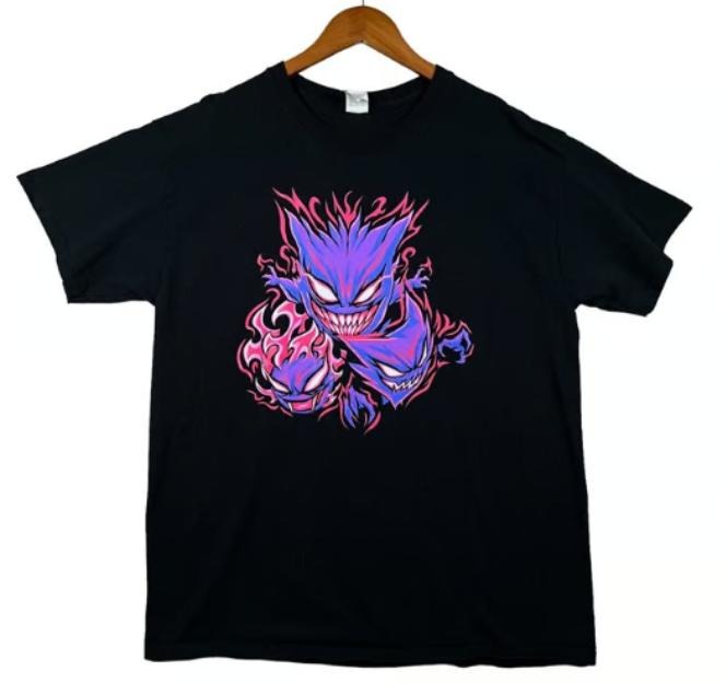 Pokemon Gastly Haunter Gengar Monster Anime Men Black T-Shirt - Unisex Anime T-Shirt, Anime Manga Unisex T-Shirt Menswear Top