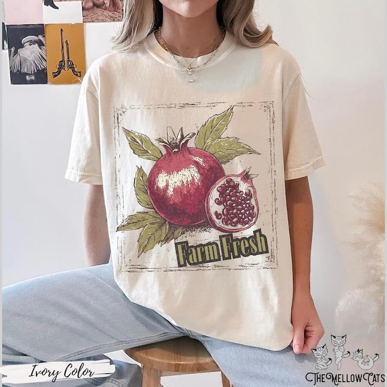 Pomegranate shirt  farmers market Pomegranates vintage fruit art garden gardener shirt hades and persephone greek mythology