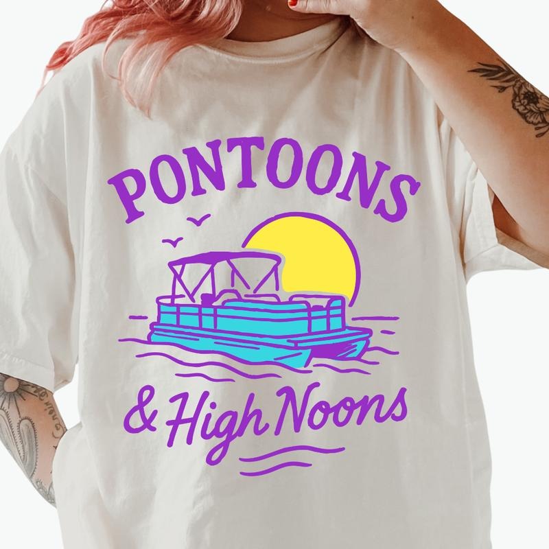 Pontoons Summer Graphic T-shirt, vintage graphic shirt Casual Oversized Cotton Shirt for the Comfort Fabric Top Womenswear Unisex Women Lady Tshirt