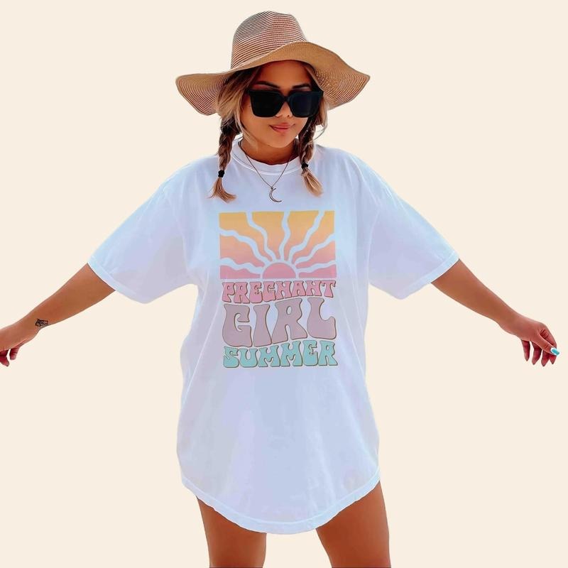 Pregnant Girl Summer Shirt, Funny Maternity Summer T-Shirt, Beach Pregnancy Announcement, Babymoon Unisex Fabric