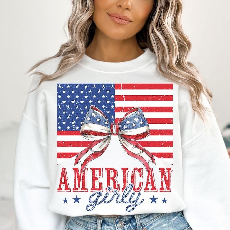 Premium  American Girly , Coquette 4th Of July , 4th Of July , American Flag Sweatshirt