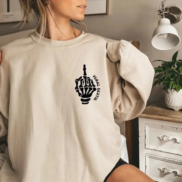 Premium  Best Friend Sweatshirt, Somebody's Feral Bestie Sweatshirt,Feral Bestie Sweater,Bestie Sweater,Funny Shirt,Gift for her,For Women,Trendy Tee