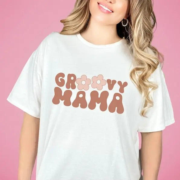 Premium  Groovy Mama Shirt Bella Canvas Retro Mom Tee Vintage Tshirt Flower Momma Top Hippie Birthday Party Apparel 70s Mommy Boho Pregnancy Reveal
