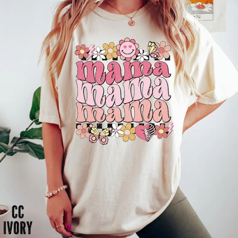 Premium  Retro Smiley Mama Shirt, Mom Shirt for mom for Mother's Day, Funny Mom Shirt, Mama T shirt, Mama Smiley Tee, Mama Tees