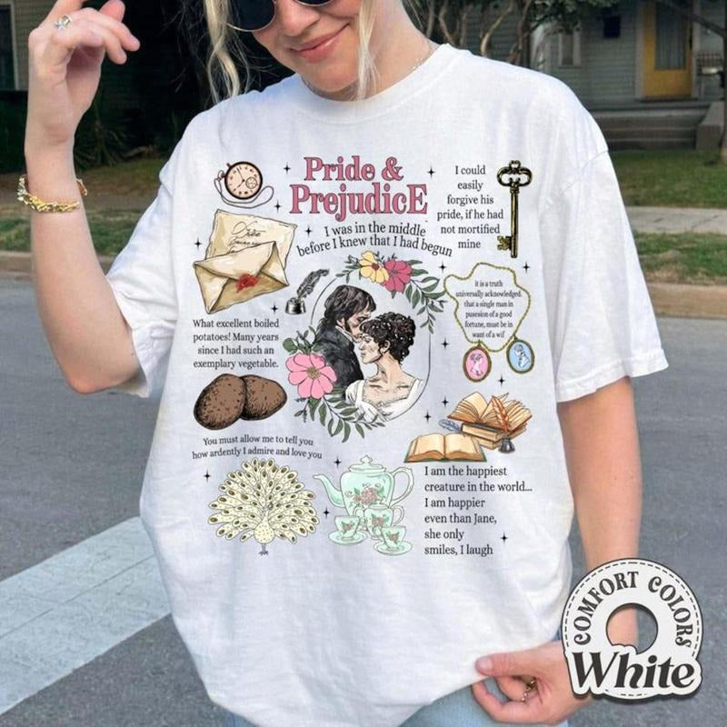 Pride and Prejudice Quotes Two Sided Shirt digital download, Romance Novels Tee, Jane Austen Inspired, Feminist Literary Classic Gift