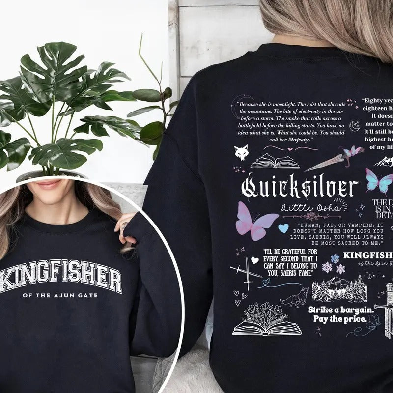 Quicksilver Book Sweatshirt, Fantasy Bookish Merch Inspired Callie Hart, Kingfisher Hoodie, Fantasy Novel Apparel Romantasy Unisex Soft Comfort Crewneck Pullover Long Sleeves Graphic Fabric Sweater